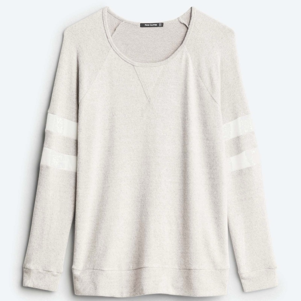 Pink Clover Light Gray Long Sleeve Knit Sweatshirt with White Accents
